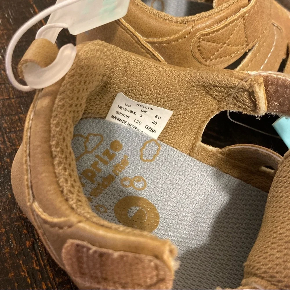 Baby Boys Sandals Light Brown Easy On Shoes NWT 6-12M